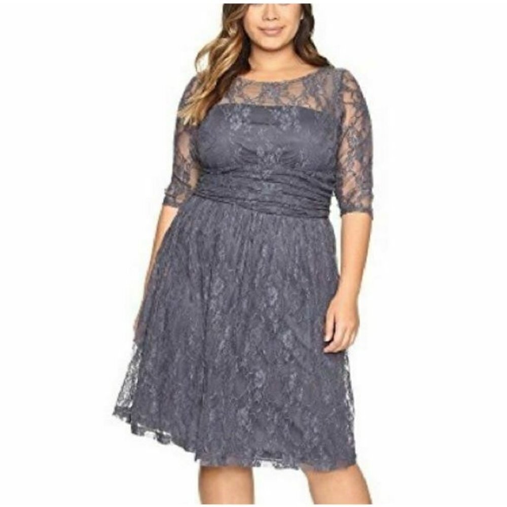 New Kiyonna Grey Lace Dress Womens 4/26-28 Stretch Floral